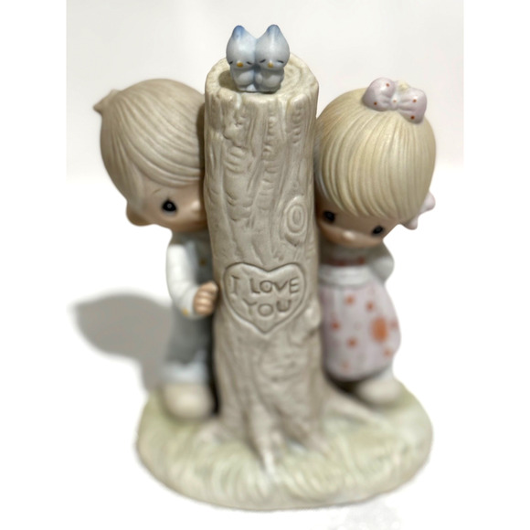 Vintage Precious Moments Thee I Love E-3116 1979 Boy Girl Carved Tree family - Picture 1 of 6